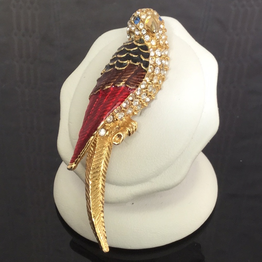 Vtg.Giorgio ParrotBrooch.GoldW/Crystals &EnamlBrch